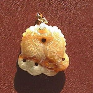 14k Yellow Gold Double Fish JADE Pendant